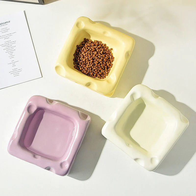 Cute Ceramic Pet Bowl with Cheese Shape